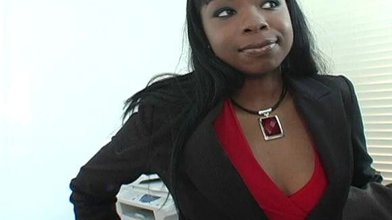 Black Simone West fucking in the office with her tattoos - Naughty America - 661