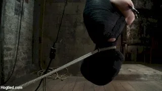 Cute little blond girl is mummified, vibrator stuck on her clit. Hung upside down to cum & cum. - Hogtied - 3847