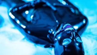 Tied up rubber girl in catsuit fucking herself - Rubber Pervs - 35503