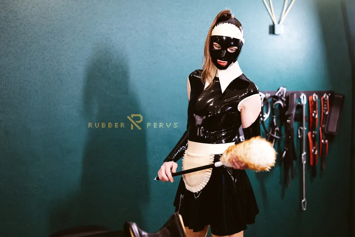 Cute Rubber Maid Girl fucks herself while working - Rubber Pervs - 35525