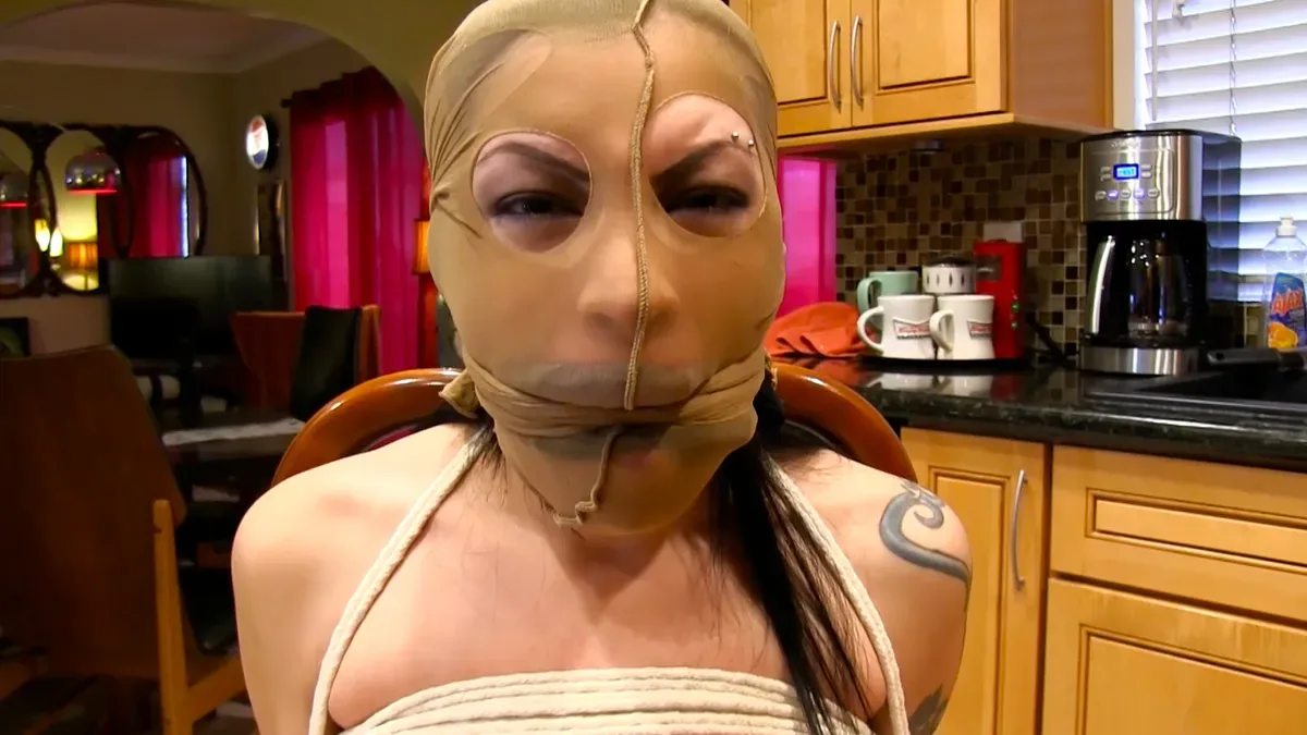 Gorgeous Cassandra Panty gagged, Pantyhose Hooded, Groped, Mocked & Left Humiliated and Frustrated In: Home Invasion II - Gagged Beauties - 37386