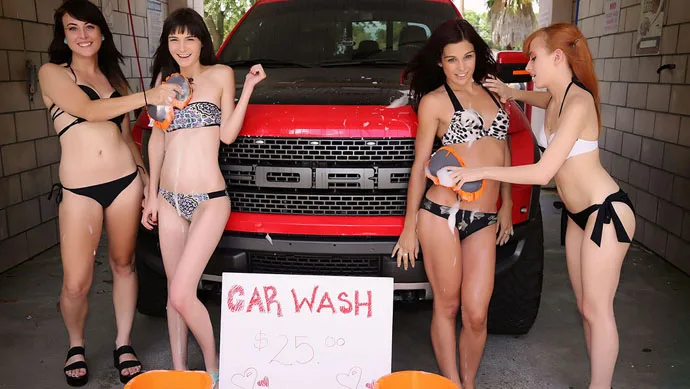 Car Wash! Chloe Skyy, Brooke Benson, Andi Page, & Lizzy Lamb - Public Handjobs - 13967