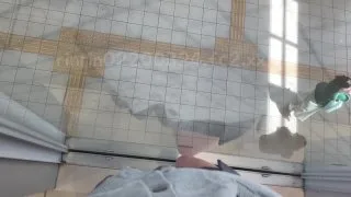 【J〇 りなの自撮りです！】2階の透明ガラス越しに制服ミニスカで立って、下から見たらパンツ丸見え！下にはたくさんの通行人が歩いていてドキドキ露出でした… - FC2 Video - 190426