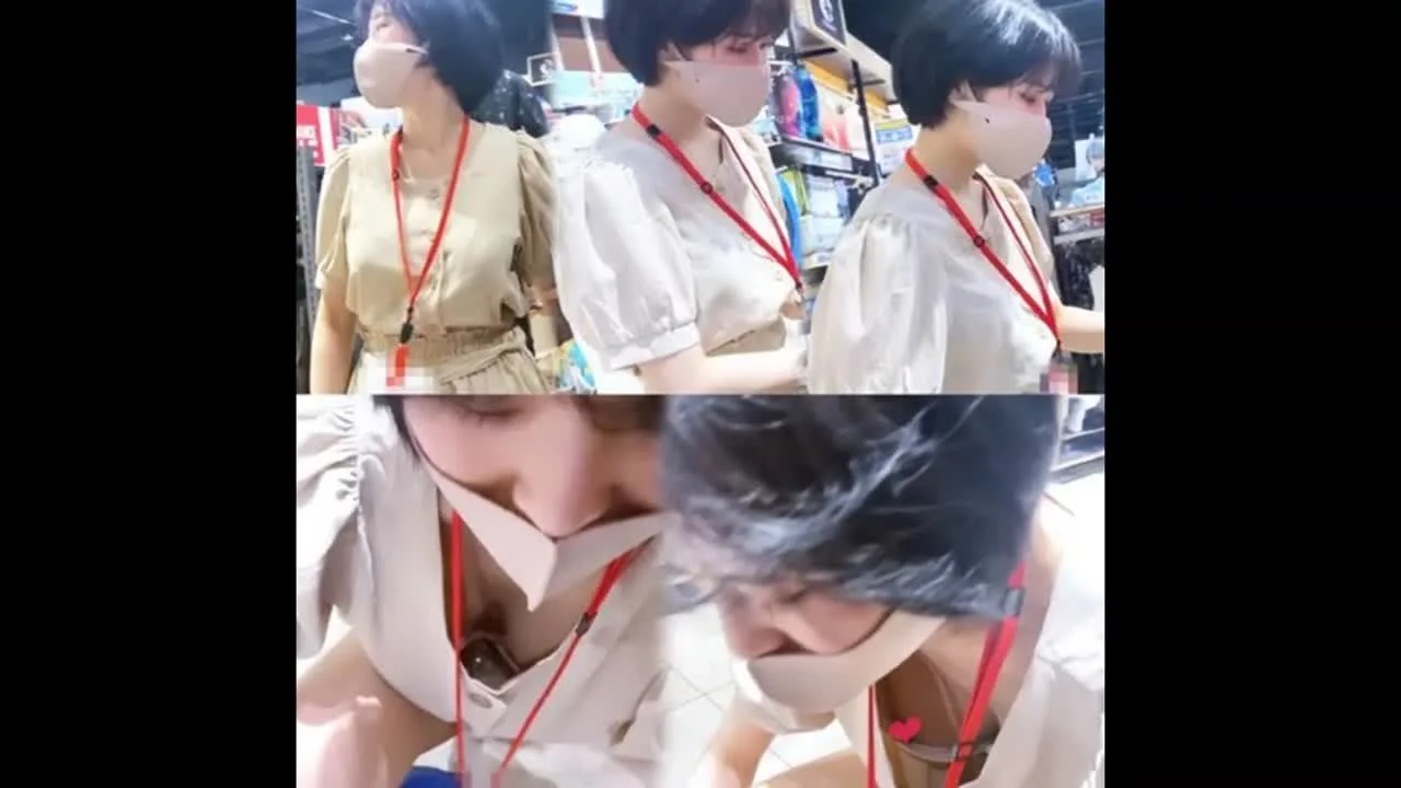 店員さん胸ちら《スポーツ用品店員＆コインランドリー店員》 - FC2 Video - 285509