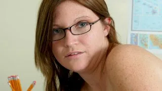 Brunette Virginia fucking in the desk with her natural tits - Naughty Bookworms - 3142