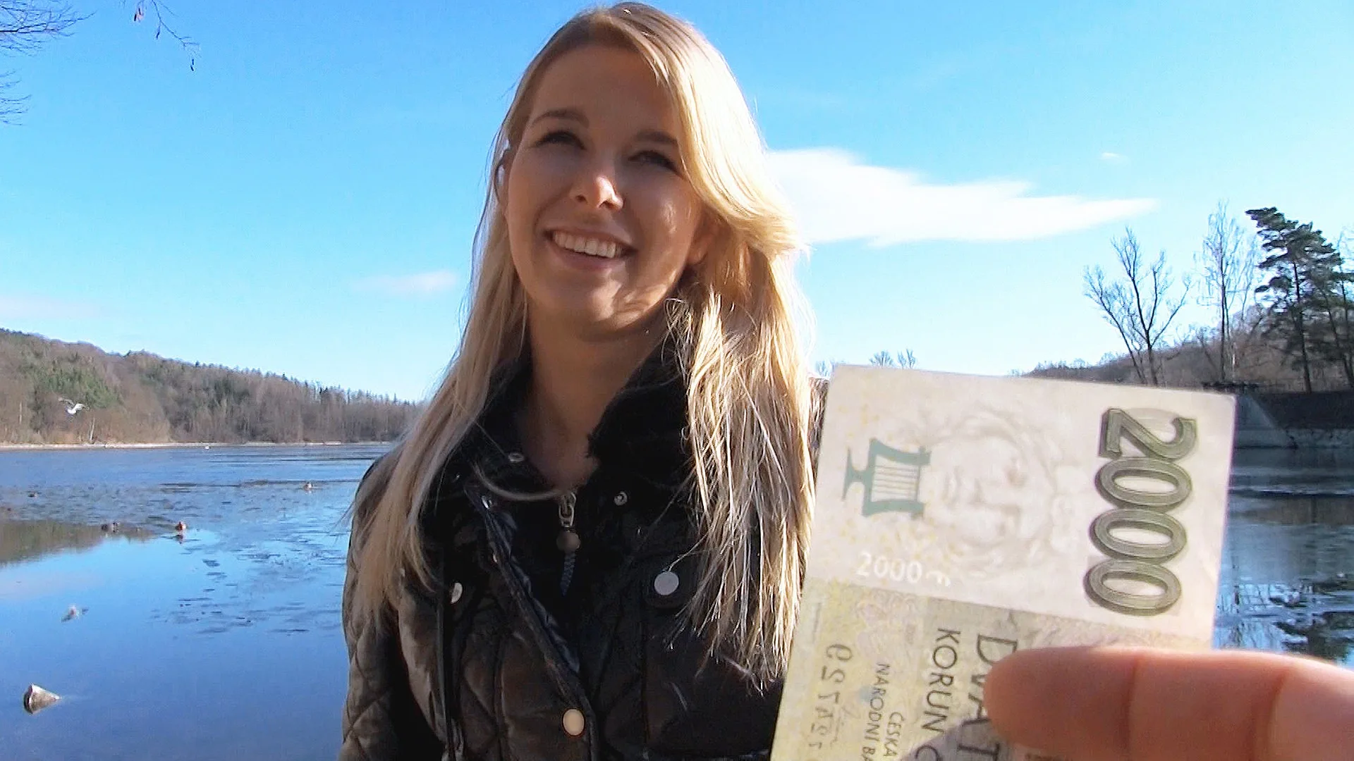 Euro Blonde Bangs Outdoors - Public Pickups - 12427