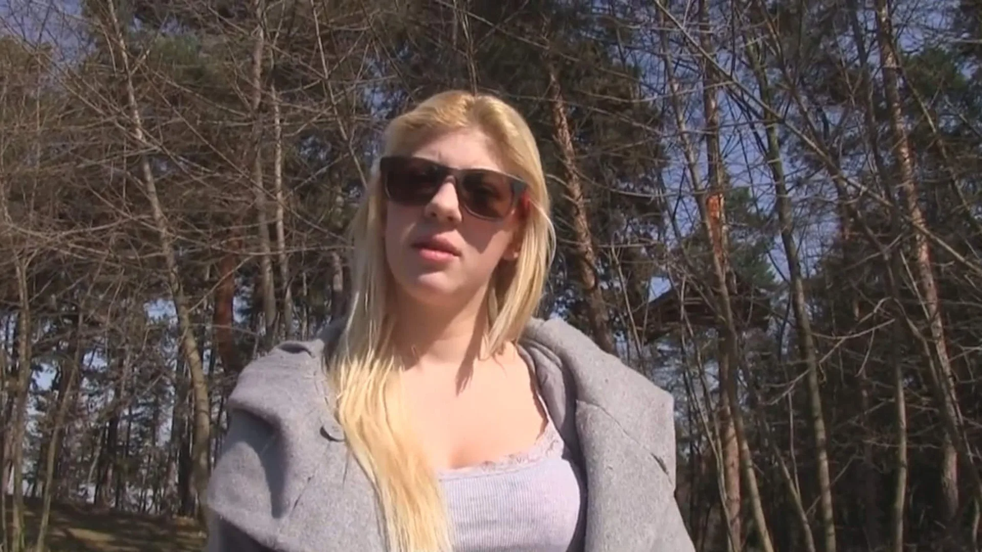 Cute blonde sucks cock outside - Public Agent - 14387