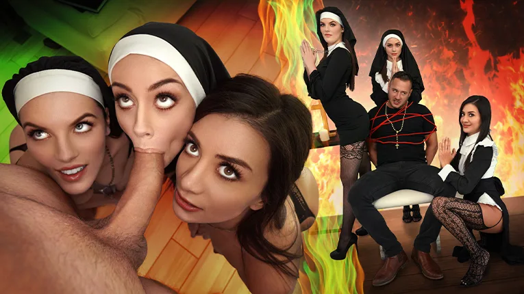 Three Horny Nuns Fuck the Devil Out of Him - BFFS - 42094